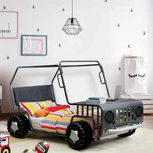 Item # 013CARBED - Sturdy metal construction and padded leatherette headboard offer both safety and comfort, while the front hood serves as a table for homework and play<br><br>