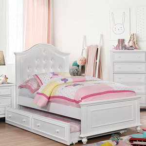 Twin Bed 012 - Finish: White<br><br>Available in Full Size<br><br>Available in Dark Walnut<br><br>Dimensions: 80 1/4 L X 44 W X 55 H