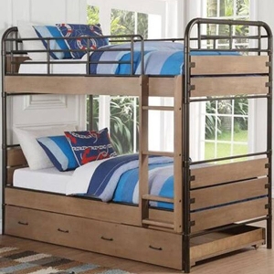 TT Bunkbed 009 - Finish: Antique Oak / Gunmetal<br><br>Dimensions: 79 L X 42 W X 71 H