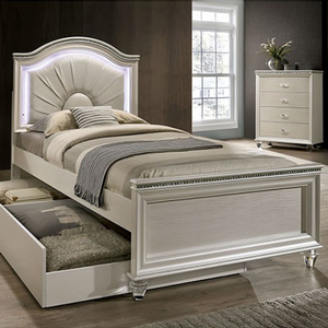 Twin Bed 003 - Finish: Pearl White<br><br>Available in Full Size Bed<br><br>Dimensions: 84 1/8 L x 42 1/2 W x 54 H