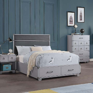 Full Bed 210 - Finish: Gray PU & Gray<br><br>Dimensions: 81 W x 57 D x 51 H
