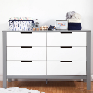 DR Baby 024 - Finish: Grey/White<br><br>Available in Grey, Navy, Washed Natural & White<br><br>Dimensions: 51.50 L x 18.25 W x 34 H<br><br>Assembled Weight: 108lbs<br><br>Interior Drawer Measurements: 13.25 D x 5 H x 21 W