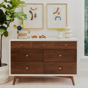 DR Baby 002 - Finish: Warm White with Natural Walnut<br><br>Available in Warm White<br><br>Dimensions: 53 L x 19 W x 34.25 H<br><br>Assembled Weight: 150lbs
