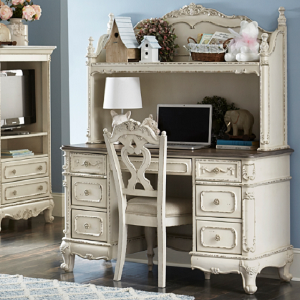 Desk 021 - Finish: Antique White with Grey Rub-Through and Oak<br><br><b>Hutch Sold Separately</b><br><br>Dimensions: 50 x 24 x 30 H