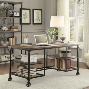 Desk 014 - Finish: Weather Natural & Rustic Black Metal<br><br>Dimensions: 60 W x 28 D x 30 H