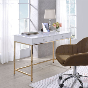 Desk 013 - Finish: White High Gloss & Gold<br><br>Dimensions: 47 L X 20 W X 31 H