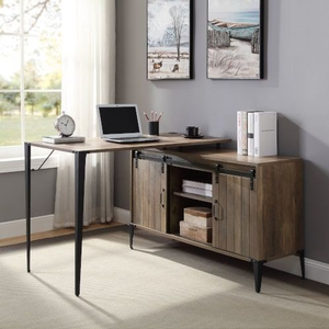 Desk 053 - Finish: Rustic Oak & Black<br><br>Dimensions: 65 L X 65 W X 31 H
