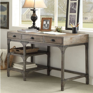 Desk 023 - Finish: Weathered Oak & Antique Silver<br><br>Dimensions: 47 L X 24 W X 29 H