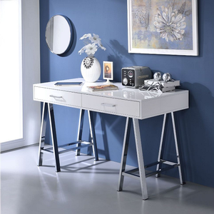 Desk 006 - Finish: White High Gloss & Chrome<br><br>Dimensions: 54 L X 22 W X 32 H