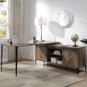 Desk 051 - FInish: Rustic Oak & Black<br><br>Dimensions: 65 L X 65 W X 31 H