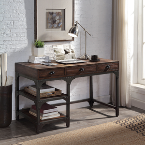 Desk 010 - Finish: Espresso Oak Finish & Antique Black Metal<br><br>Dimensions: 47 L X 24 W X 29 H