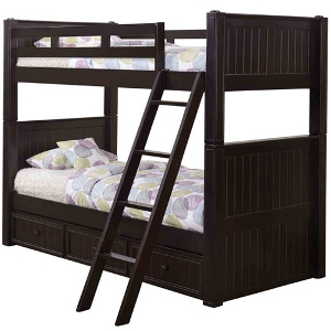 TT Bunkbed 054 - <br>Finish: Espresso<br><br>Available in Twin over Full and Full over Full<br><br>Black, Grey, White, Antique Oak & Blue<br><br>Dimensions: 43 W x 83 L x 71 H