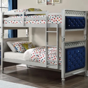 TT Bunkbed 072 - <br>Finish: Blue Velvet/Silver<br><br>Dimensions: 82 L X 43 W X 67 H