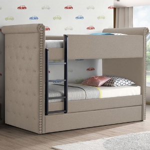 TT Bunkbed 074 - <br>Finish: Beige Fabric<br><br>Available in Gray Fabric<br><br>Dimensions: 88 L X 43 W X 65 H