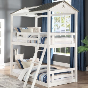 TT Bunkbed 082 - <br>Finish: Weathered White/Washed Gray<br><br>Dimensions: 82 L x 45 D x 89 H