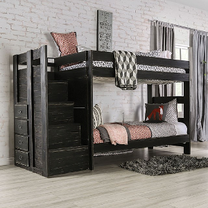 TT Bunkbed 096 - <br>Finish: Rustic Black<br><br>Available in Rustic White, Rustic Gray & Rustic Mahogany<br><br>Dimensions: 107 L X 41 W X 62 H