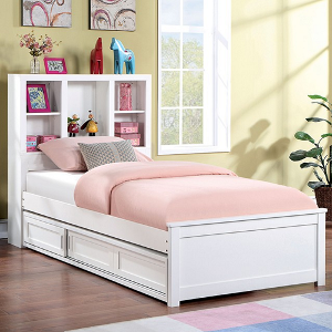 Twin Bed 001 - Finish: White<br><br>Available in Full Size<br><br>Dimensions: 86 L X 42 7/8 W X 46 5/8 H