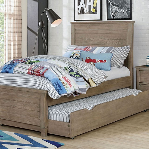 Twin Bed 006 - Finish: Wire-Brushed Warm Gray<br><br>Available in Full Size<br><br>Dimensions: 82 1/2 L X 42 7/8 W X 50 H