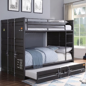 FF Bunkbed 037 - Finish: Gunmetal<br><br>Available in Twin/Twin<br><br>Available in Blue, White & Red<br><br>Dimensions: 78 L X 56 W X 65 H 