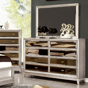 Item # A0350DR - Finish: Silver w/ Gold-Tinted Mirror In Drawer Panels<br><br>Dimensions: 58 W X 16 D X 40 H