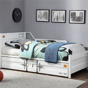 Twin Bed 066 - Finish: White<br><br>Available in Red, Blue & Gunmetal<br><br>Dimensions: 79 L X 42 W X 34 H