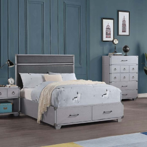 Twin Bed 070 - Finish: Gray Synthetic Leather & Gray Finish<br><br>Available in Full Size<br><br>Dimensions: 81 L X 42 W X 51 H