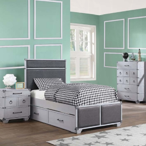 Twin Bed 020 - Finish: Gray Synthetic Leather & Gray Finish<br><br>Available in Full Size<br><br>Dimensions: 81 L X 42 W X 51 H