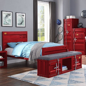 Twin Bed 078 - Finish: Red<br><br>Available in Gunmetal, White & Blue<br><br>Available in Full Size<br><br>Dimensions: 79 L X 41 W X 44 H
