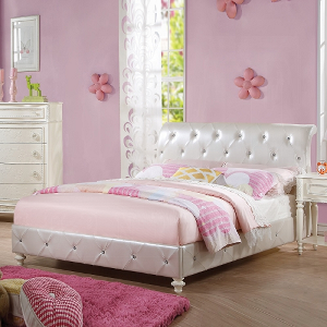 Full Bed 237 - Finish: Pearl White Synthetic Leather & Ivory Finish<br><br>Available in Twin Size<br><br>Dimensions: 87 L X 57 W X 44 H