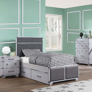 Full Bed 240 - Finish: Gray Synthetic Leather & Gray<br><br>Available in Twin Size<br><br>Dimensions: 81 L X 57 W X 51 H
