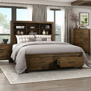 Full Bed 245 - Finish: Wire Brushed Oak<br><br>Dimensions: 57.5 x 86 x 57.5H