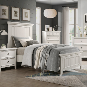 Twin Bed 093 - Finish: White<br><br>Available in Full Size<br><br>Dimensions: 44 x 79 x 55.5 H