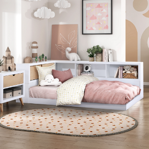 Twin Bed 008 - Finish: Two Tone White & Natural<br><br>Available in Full Size<br><br>Dimensions: 52 x 87.5 x 30 H