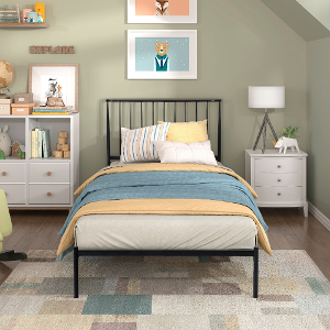 Twin Bed 097 - Finish: Black<br><br>Available in Full Size<br><br>Available in White<br><br>Dimensions: 41 x 81.5 x 46.5 H