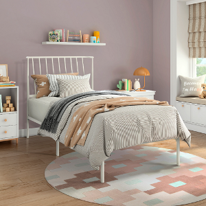 Twin Bed 099 - Finish: White<br><br>Available in Black<br><br>Available in Full Size<br><br>Dimensions: 41 x 81.5 x 46.5H