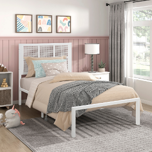 Twin Bed 101 - Finish: White<br><br>Available in Dark Bronze<br><br>Available in Full Size<br><br>Dimensions: 41.5 x 77.5 x 44 H