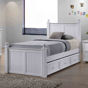 Twin Bed 004 - Finish: White<br><br>Available in Full Size<br><br>Available in Blue, Espresso, Black & Grey<br><br>Dimensions: 43 W x 83 L x 49-1/2 H