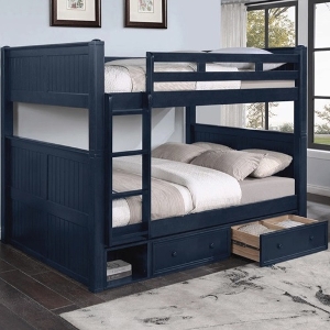 QQ Bunkbed 118 - Finish: Blue<br><br>Available in Espresso, Black, Gray, White & Antique Oak Finish<br><br>Short Ladder<br><br>Dimensions: 66 W x 87 L x 71 H