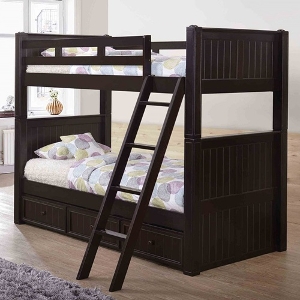 XL Twin Bunkbed 003 - Finish: Espresso<br><br>Available in White, Gray, Black & Blue<br><br>Dimensions: 43 W x 116 1/2 L x 71 H