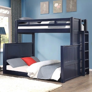 TQ Bunkbed 034 - Finish: Blue<br><br>Available in Espresso, Black, White & Gray Finish<br><br>Available in Full over Queen or Queen over Queen<br><br>Dimensions: 66 W x 92 L x 70 H (87”L without ladder)