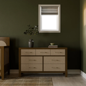 DR Baby 099 - Finish: Natural Walnut & Performance Sand Eco-Weave<br><br>Available in Honey and Performance Sand Eco-Weave, French Sage and Performance Sand Eco-Weave & White Driftwood and Performance Pearl Eco-Weave<br><br>Dimensions: 56 L x 19 W x 34 H