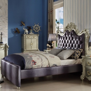 Full Bed 019 - Finish: 2-Tone Gray Fabric & Champagne<br><br>Dimensions: 84 L X 63 W X 64 H
