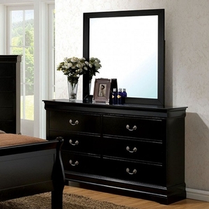 Item # 281DR - Style Transitional<br>
Color/Finish Black<br>
Material Solid wood, wood veneer, others<br>
Hardware Nickel hanging pulls<br>
Product Dimension<br>
Dresser 56