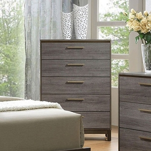 Item # 320CH - Style Contemporary<br>
Color/Finish Two-tone antique gray<br>
Material Solid wood, others<br>
Hardware Brass bar pulls<br>
Product Dimension<br>
Chest 33 1/2
