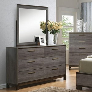 Item # 282DR - Style Contemporary<br>
Color/Finish Two-tone antique gray<br>
Material Solid wood, others<br>
Hardware Brass bar pulls<br>
Product Dimension Dresser 59