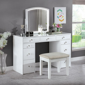 Item # 916V Vanity w/ Stool - Finish: White<br><br>Dimensions: Vanity: 47 1/4W X 18D X 53 7/8H<br><br>Stool: 19L X 14 1/2W X 17H