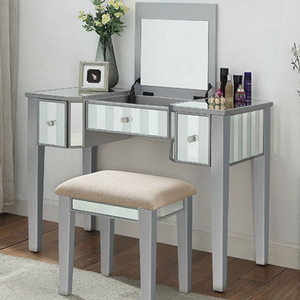 Item # 926V Vanity w/ Stool - Finish: Silver<br><br>Vanity: 42L X 21 1/2W X 29 7/8H<br><br>Stool: 18L X 15W X 18 1/4H