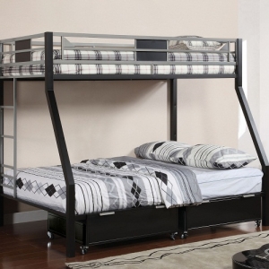 M Bunkbed 047 - Finish: Silver and Black<br>Twin/Full Bunk Bed<br>Dimensions: 78 3/8