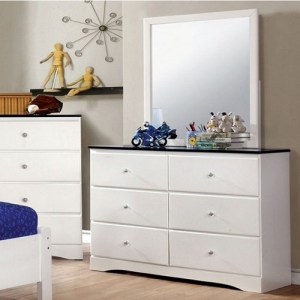 Item # 168DR - The bright white is beautifully contrasted by two color choices, which accentuate the tabletops and fence-inspired headboard<br><br>Crystal-Like Acrylic Drawer Pulls<br><br>