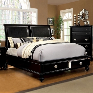 Item # 054Q - Contemporary Style<br><br>Platform Bed<br><br>Padded Leatherette H/B<br><br>2 Drawers in Fb<br><Br>Chrome Handles